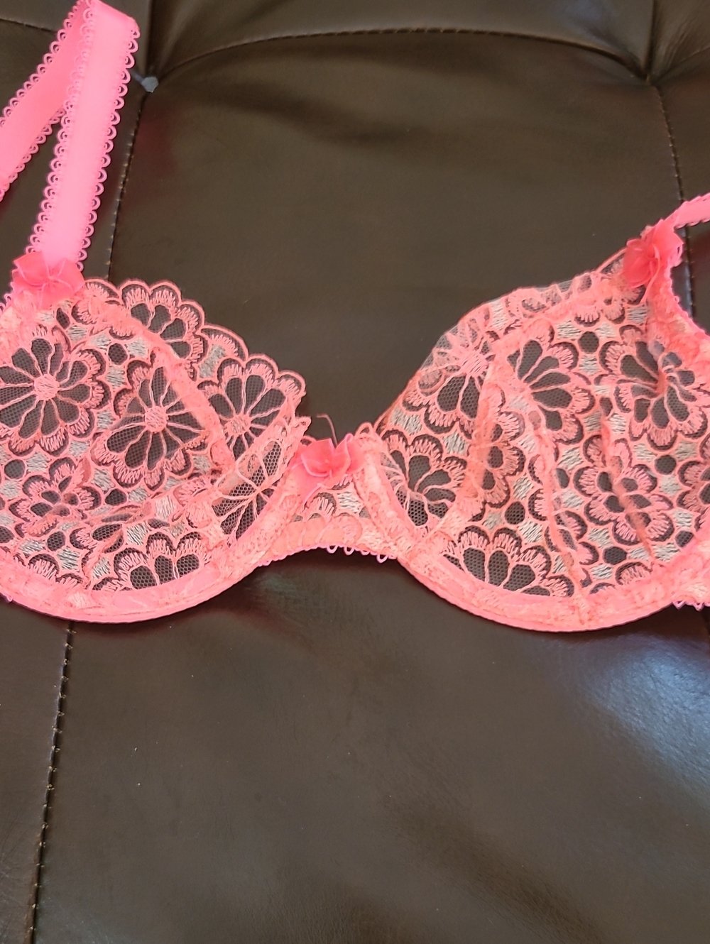 For Love and Lemons Pink Neon Heart lace bra XS
